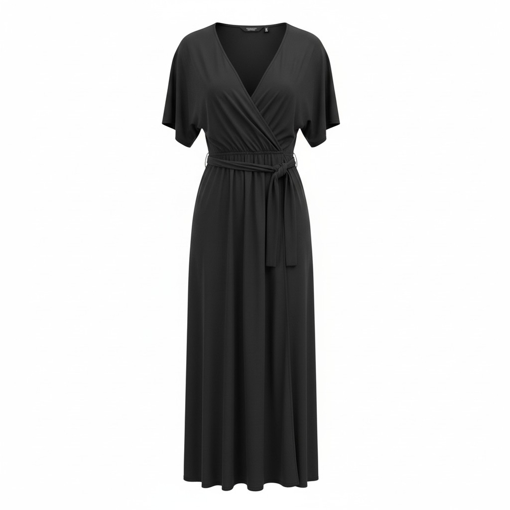 & Other Stories Black Faux Wrap midi Dress Flutter Sleeve Tie Waist Size 2